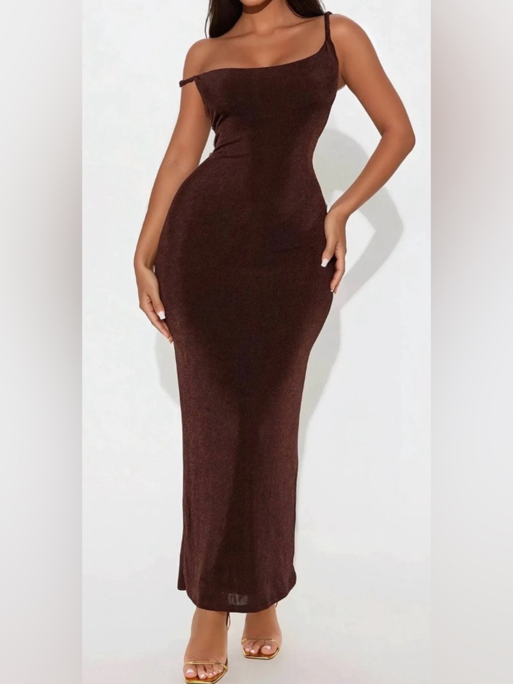 Brown One-Shoulder Maxi Dress
